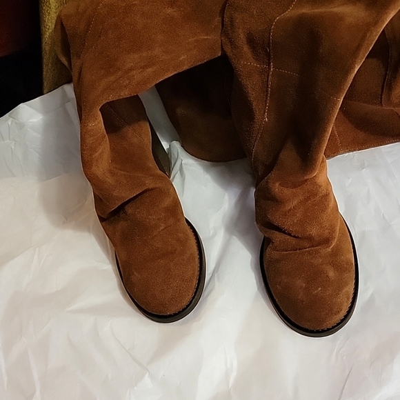 New Free People Elle Tall Slouch Boots Distressed Rust Suede Block Heel - Picture 4 of 8